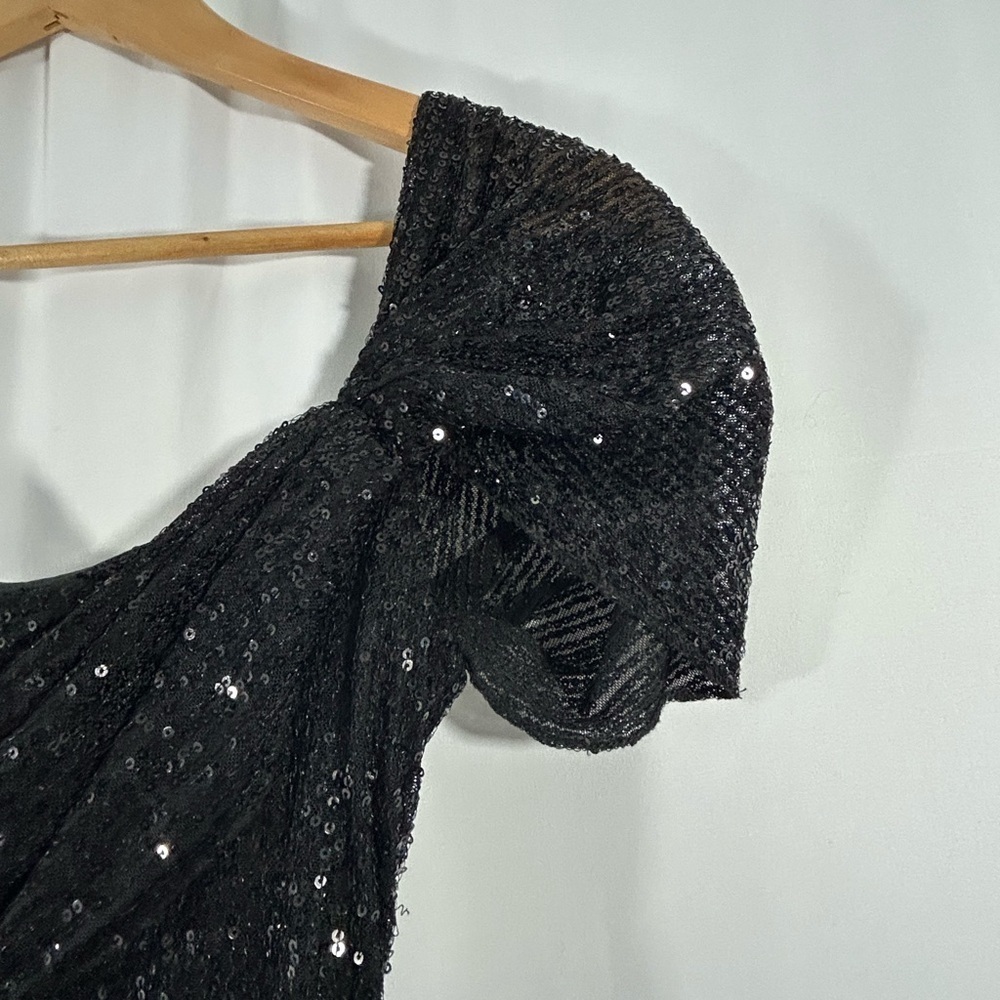 Hello Molly Size 4 Black Sequins Dress Scoop Neck Cinched Sexy Lined Mini - Picture 14 of 16